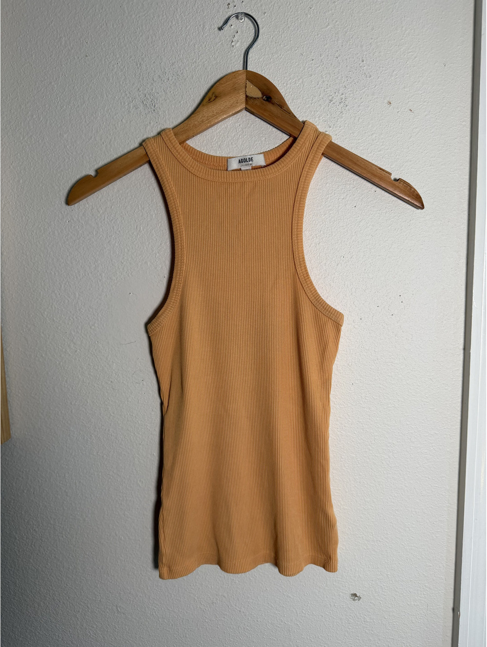 AGOLDE Leigh Ribbed High Neck Tank Top Orange Ochre XS